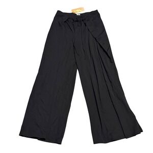 OGLPonte-De-Roma Bamboo Ponte Wrap-tie Palazzo Pants Pockets Black M NWT